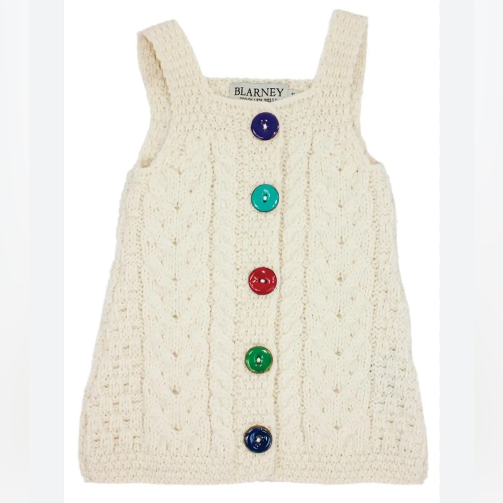 Aran Baby Dress By Blarney Hand Knitted 100% Merino Wool Size 3-6 Months